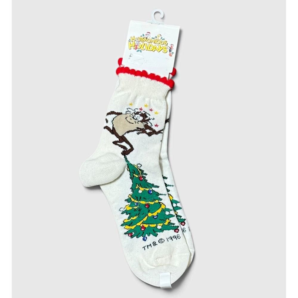 Vintage 1996 Looney Tunes Taz Christmas Sock NWT Ruffle Cuff 90s Kidcore Holiday